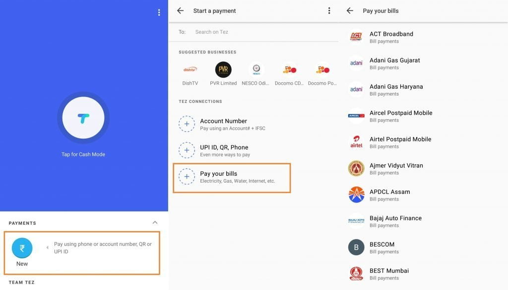 google tez new feature pays local service providers bill Snap