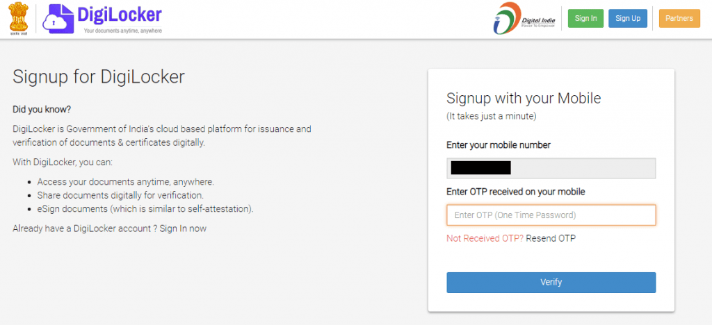 How to Get a DigiLocker Account Screenshot 2