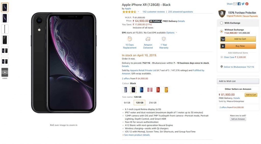 Apple iPhone XR 128 GB at amazon.in