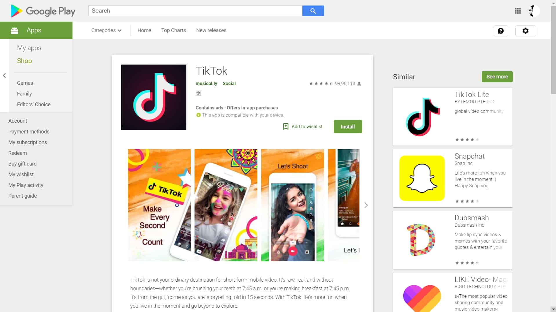 TIKTOK IS NOW AVAILABLE ON THE APP STORE AND GOOGLE PLAY visual data 2