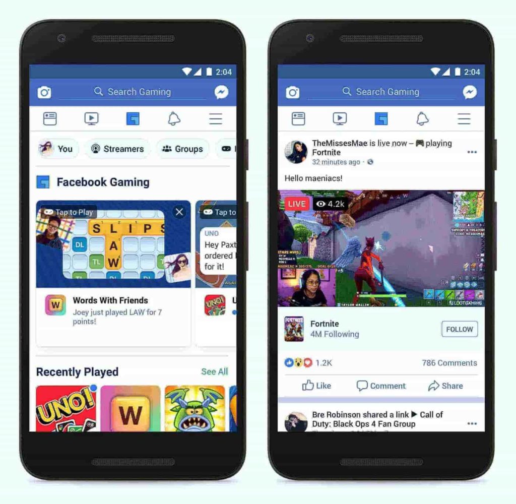 Facebook Gaming Tab