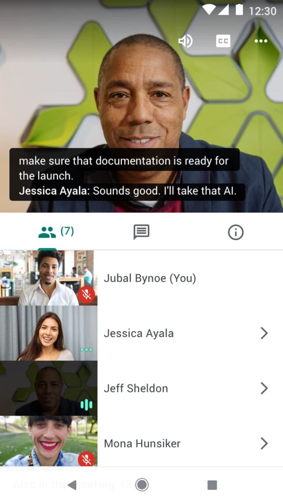 Live Caption in Google Meets for Android