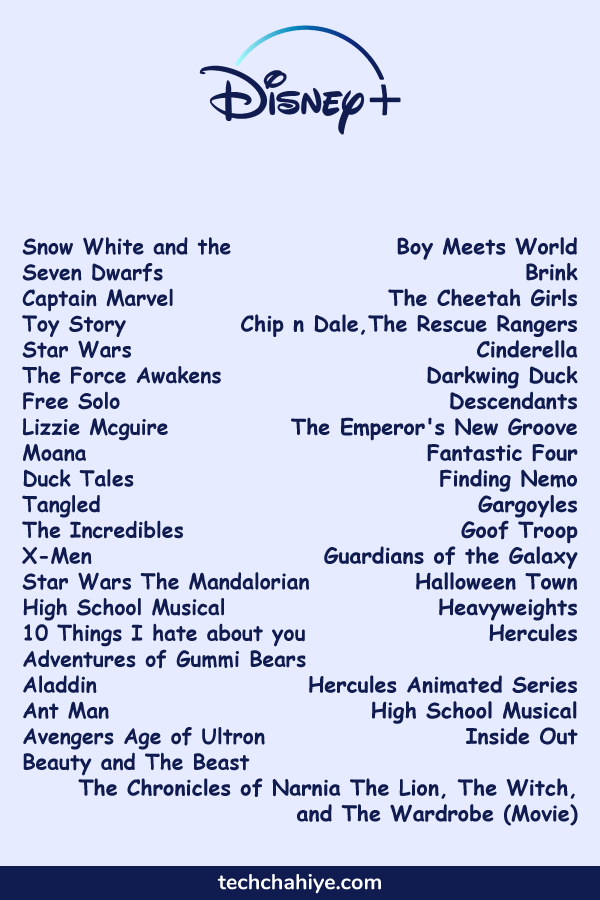 Disney Plus Movies TV Shows List