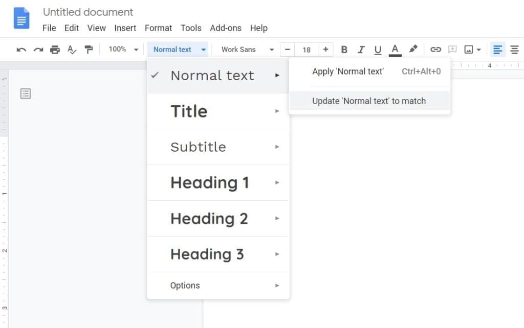 Change Google Docs Default Normal Text Font