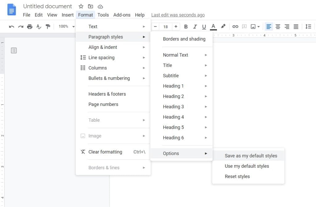 Change Google Docs Default Style