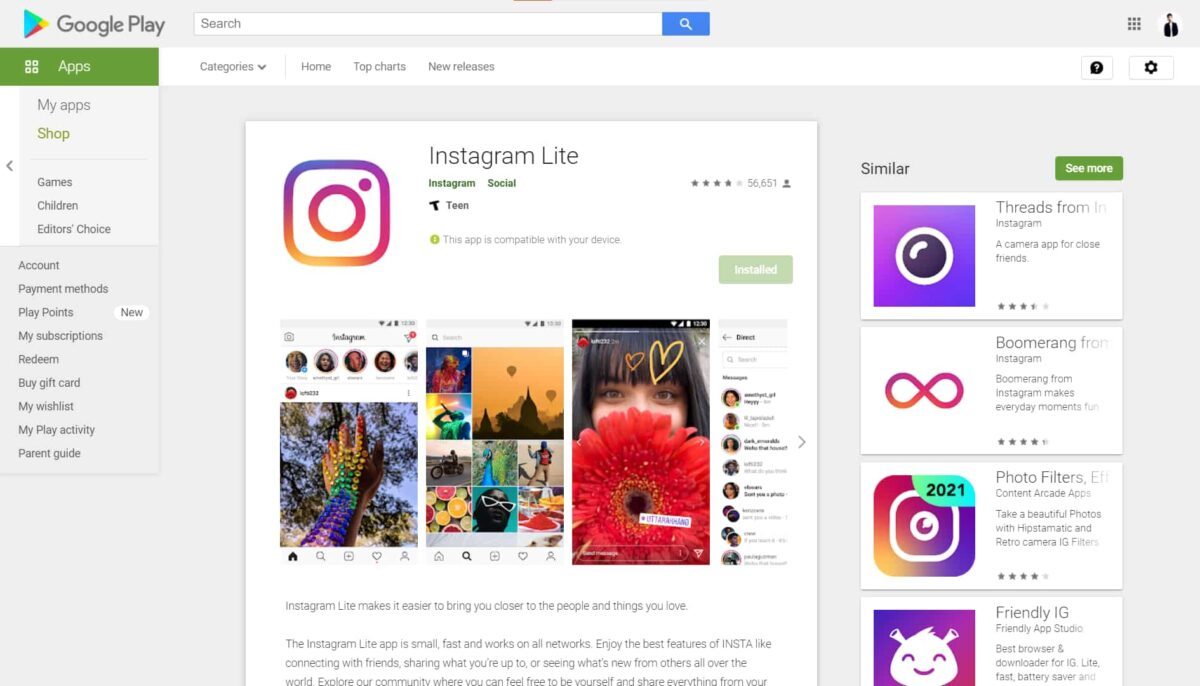 Instagram Lite and Instagram Original App Comparision