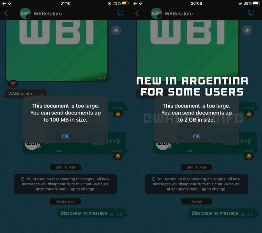 WhatsApp New Media File Sharing Limit 2GB