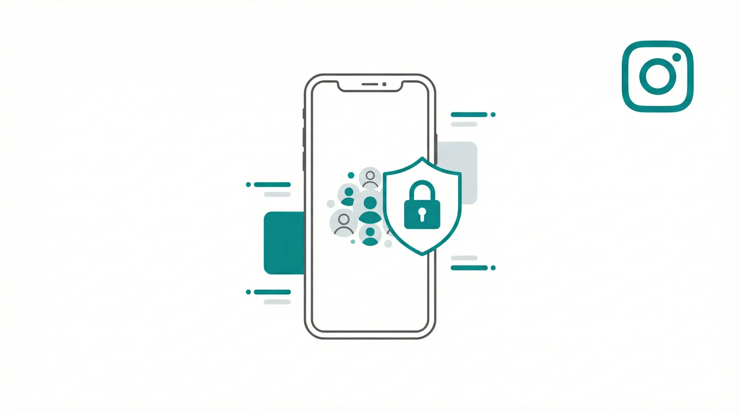 Minimal Instagram privacy illustration: smartphone with follower icons covered by a lock shield—how to hide your followers on instagram.