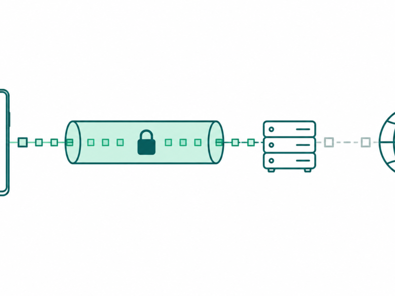 Android phone sends abstract queries through a protected tunnel to a resolver and globe