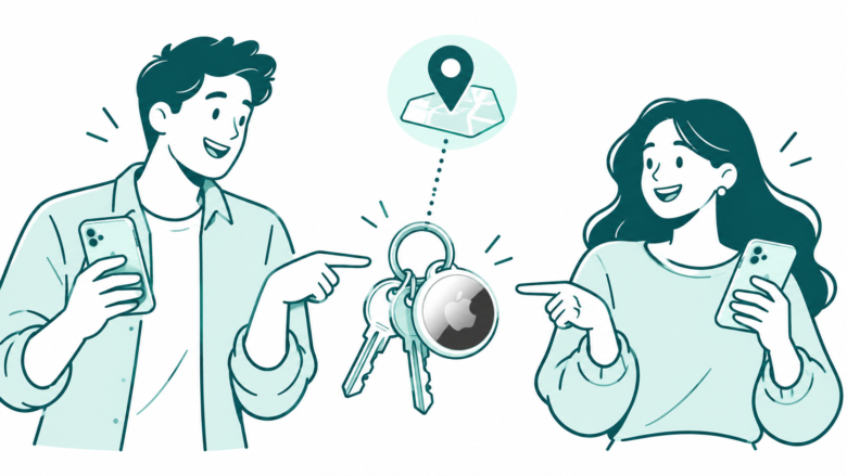 Two people knowingly share a set of keys with an AirTag while holding their own phones